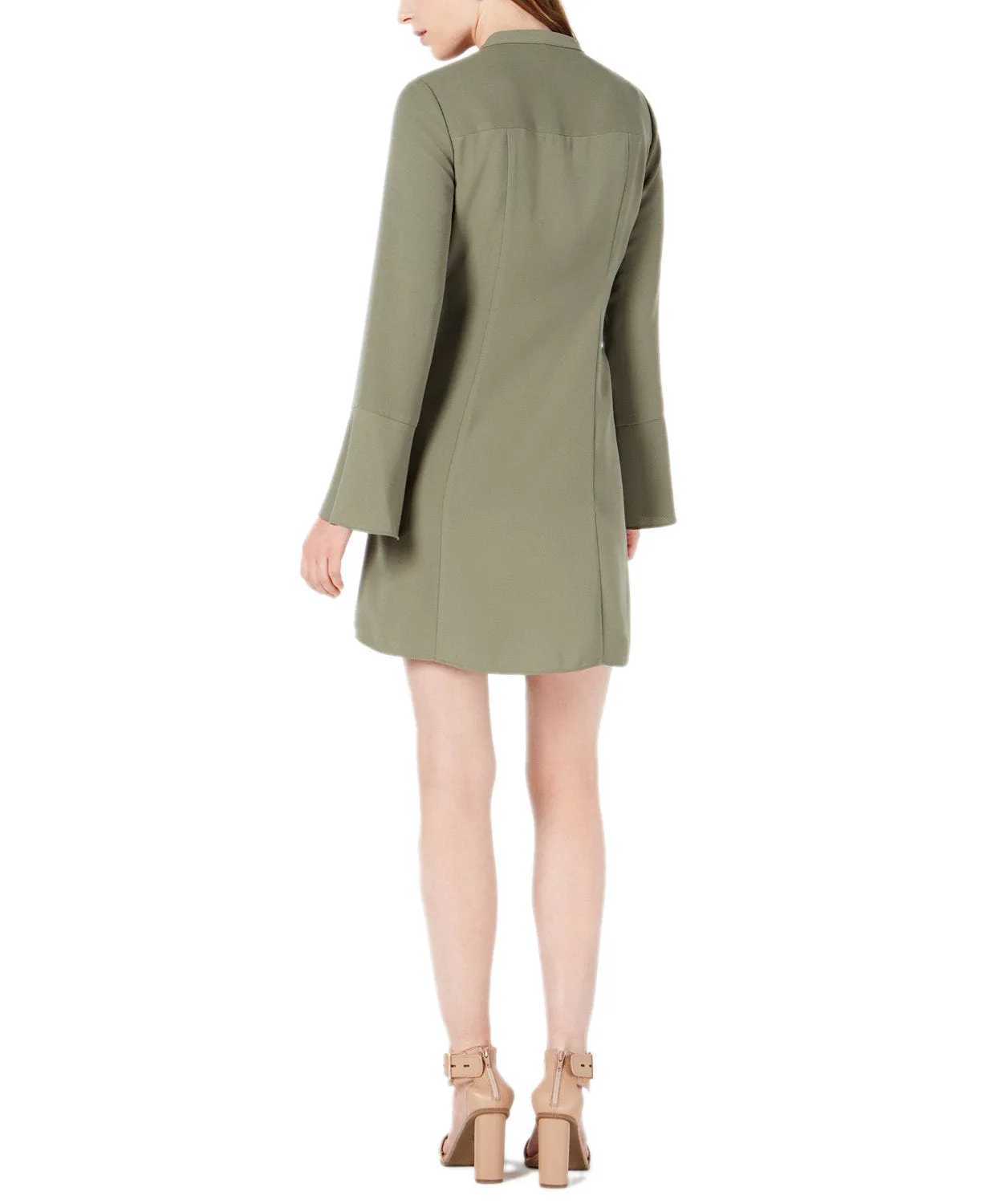 Bar III Women's Bell Long Sleeves Tie-Front Dress, Dusty Olive, Large