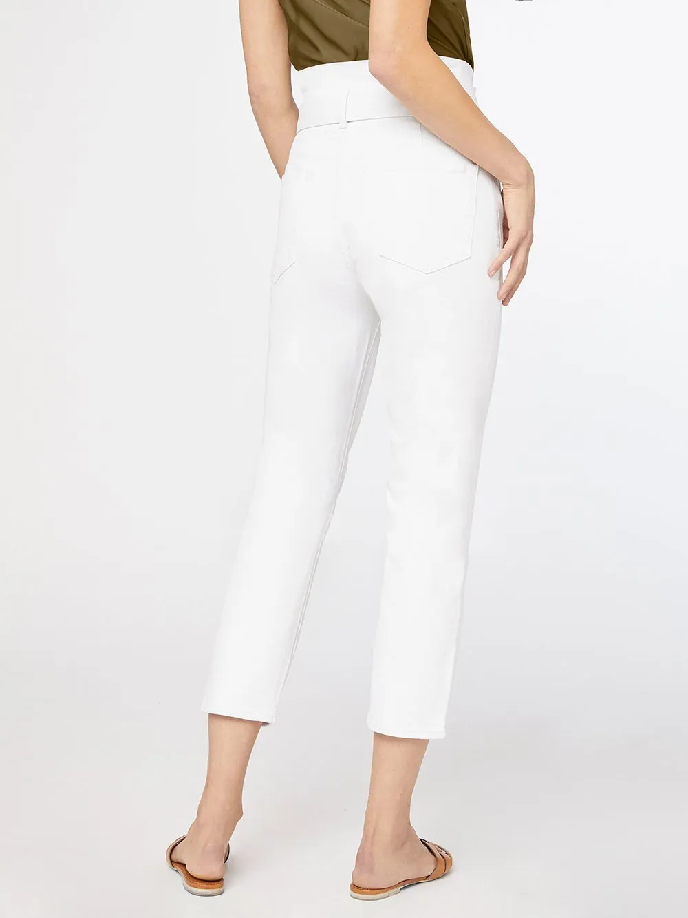 Belted Pleated Pegged Jean -- Blanc