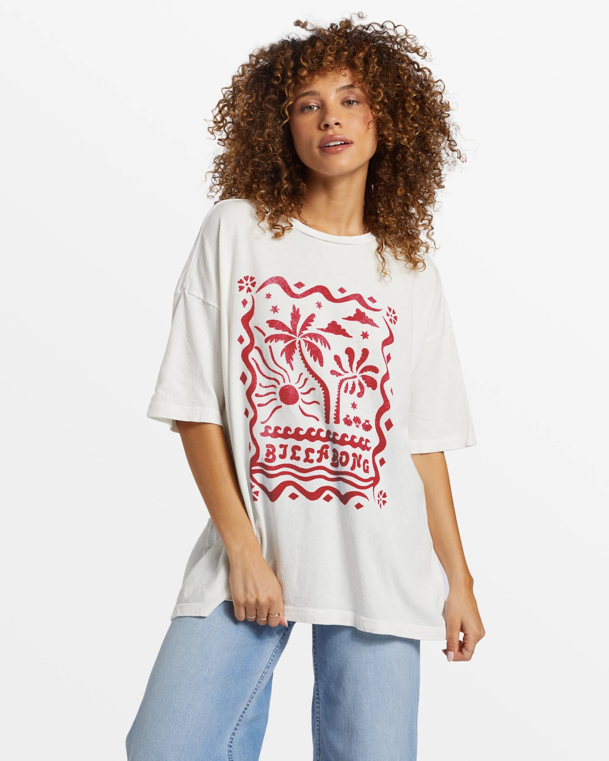 BILLABONG COASTAL TIDES OVERSIZED WOMENS TEE - SALT CRYSTAL WHITE