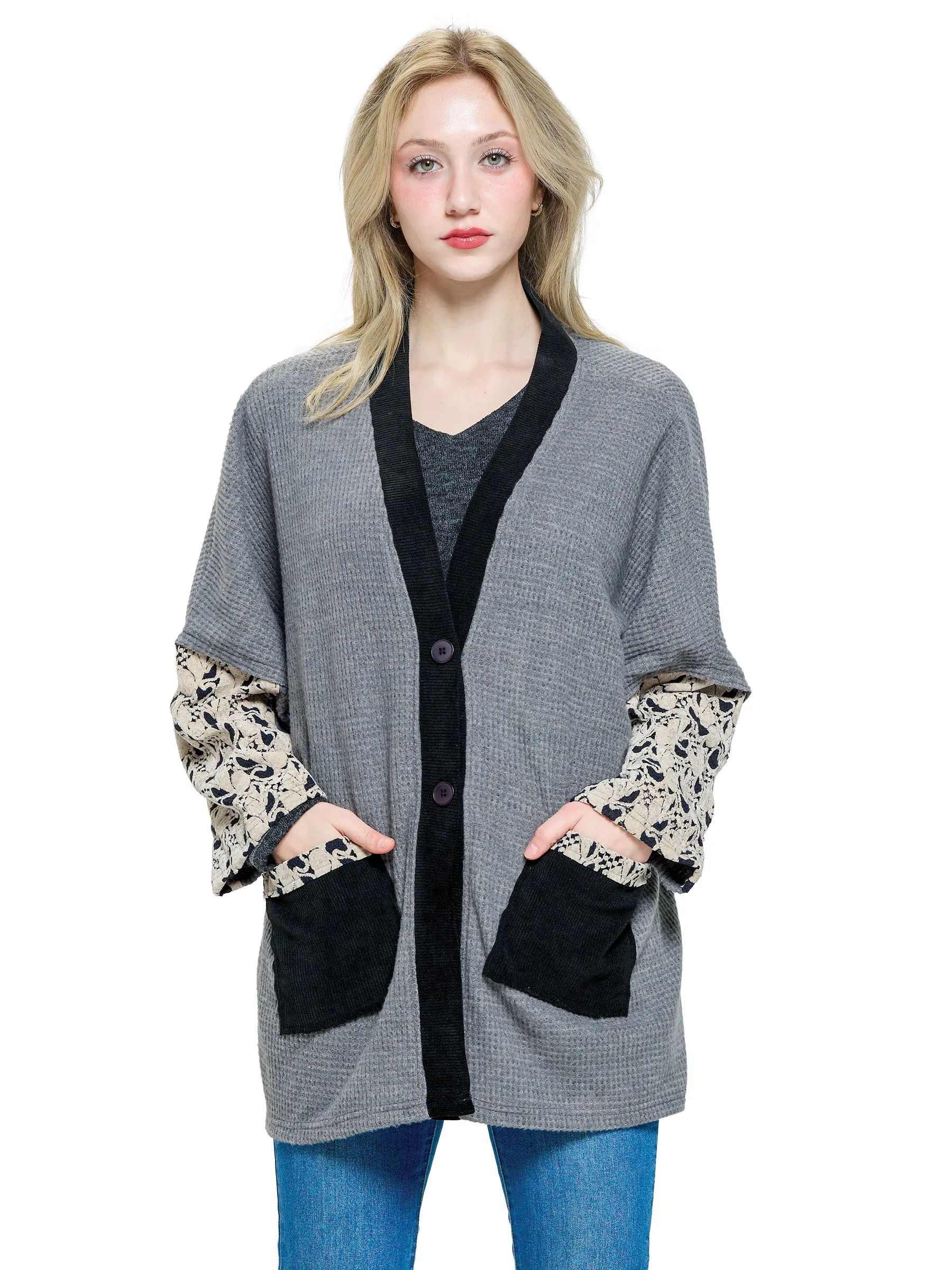 Cardigan Oversized Colorblock Velvet Lace