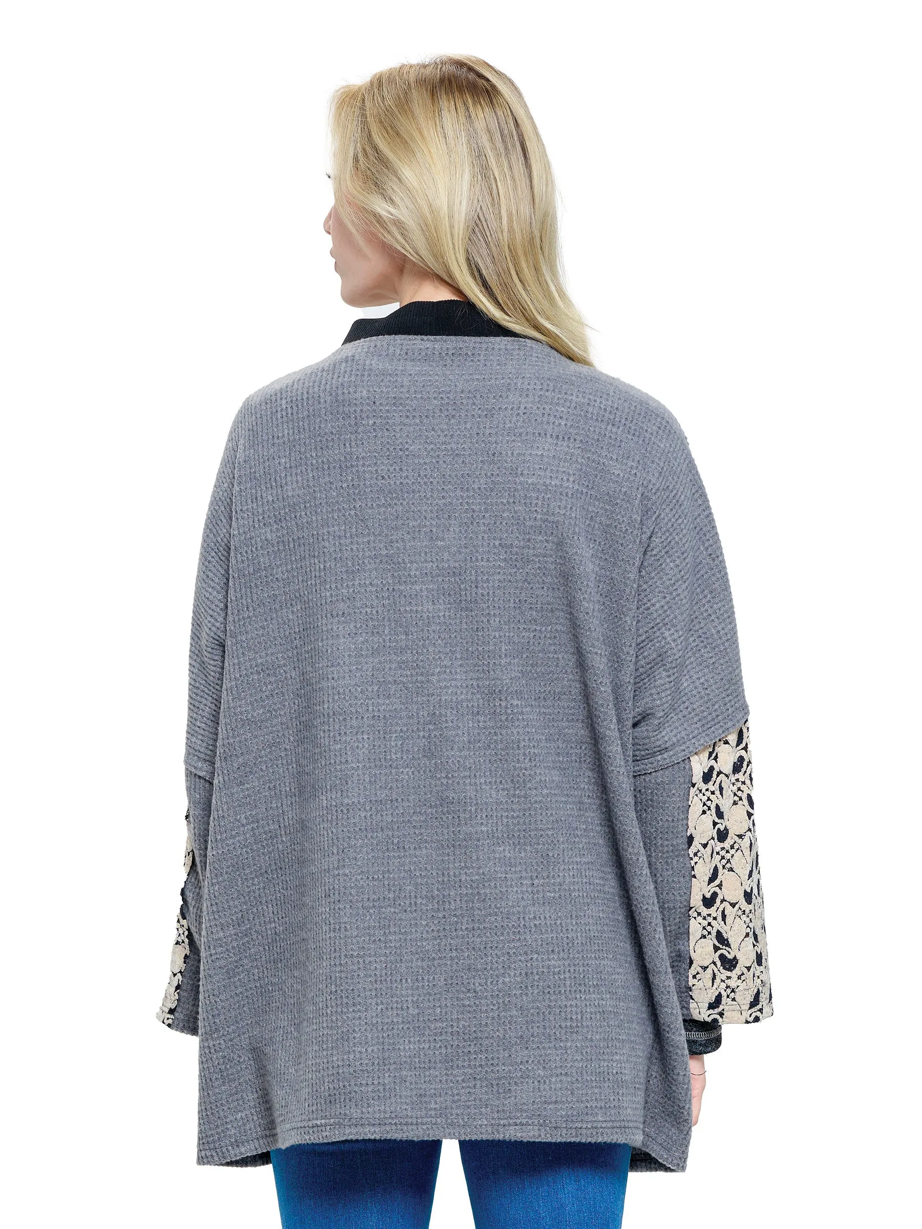 Cardigan Oversized Colorblock Velvet Lace