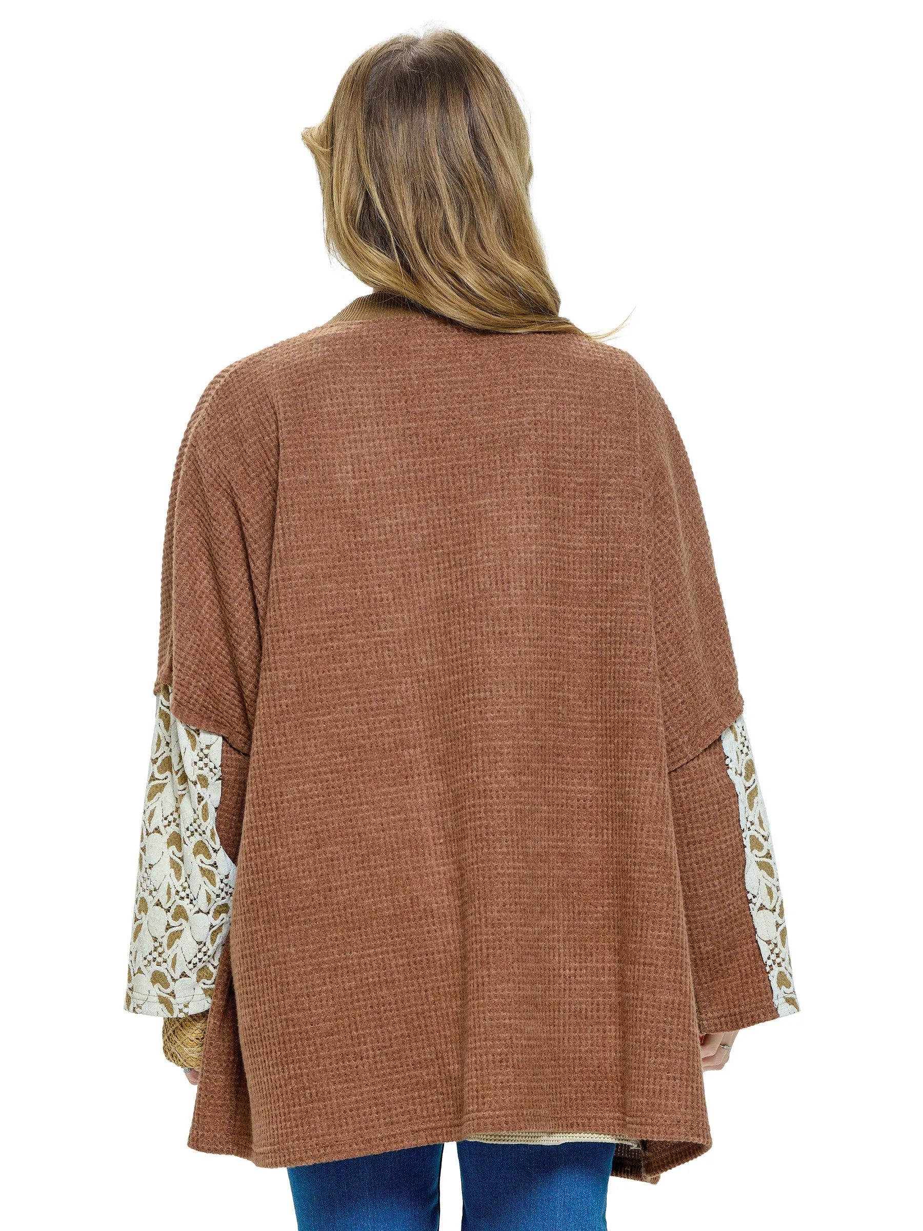 Cardigan Oversized Colorblock Velvet Lace