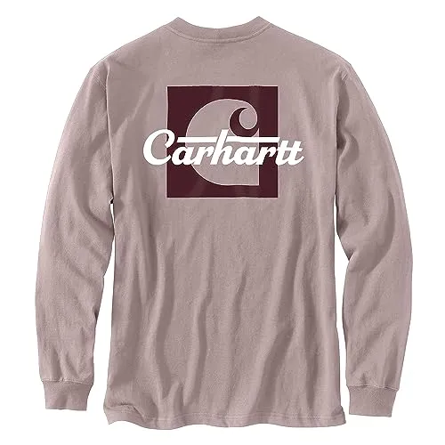 Carhartt 106040 Men's Loose Fit Heavyweight Long-Sleeve Pocket Script Graphic T - 3X-Large Regular - Mink