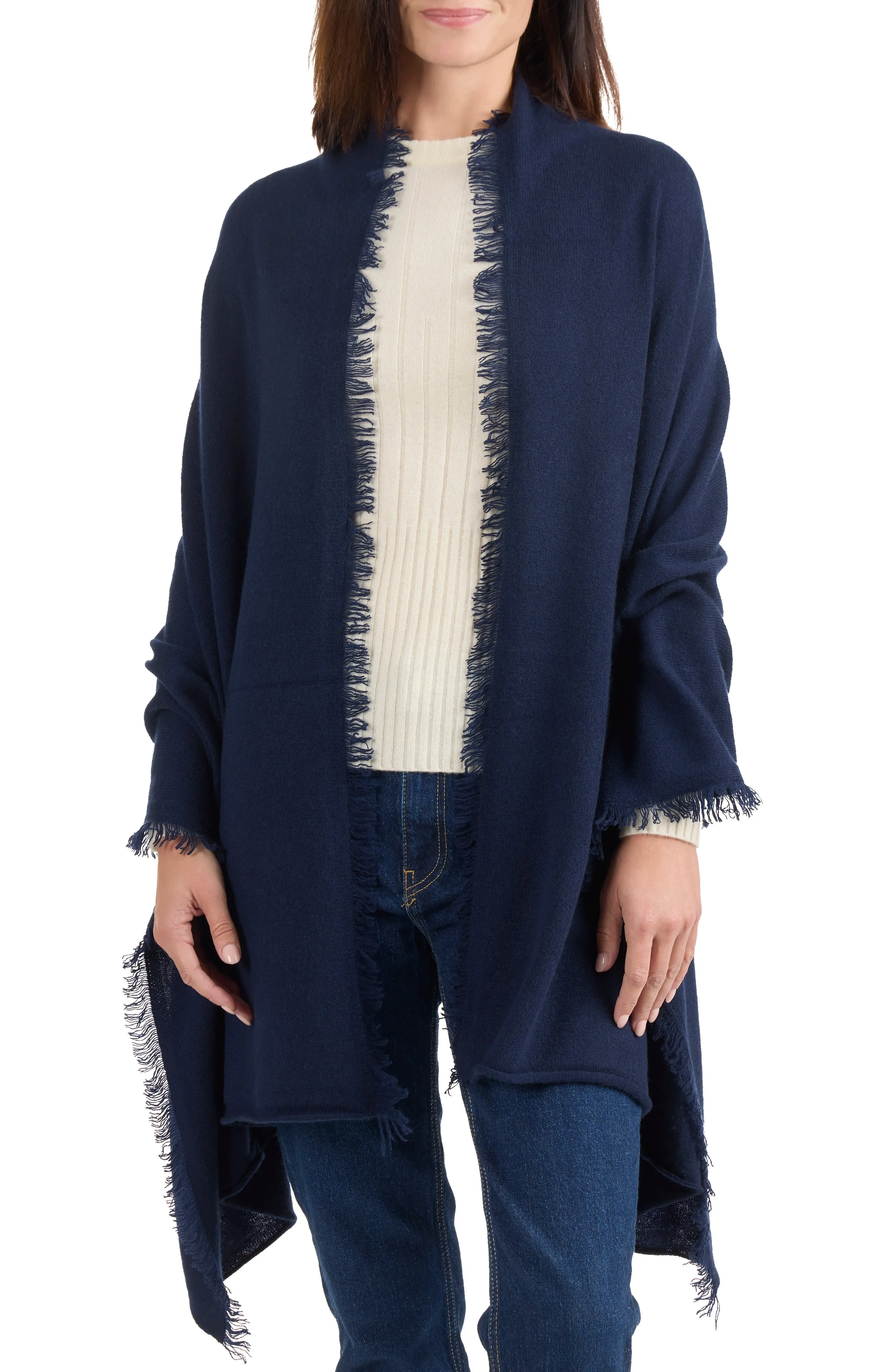 CASHMERE KNIT WRAP WITH FRINGE