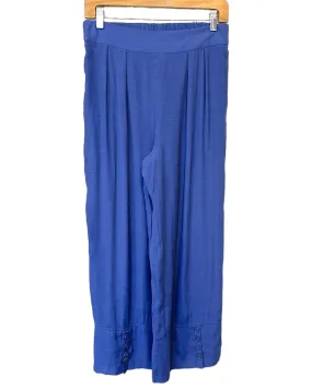 Cool Summer Blue Jewel Flowy Wide Leg Pants