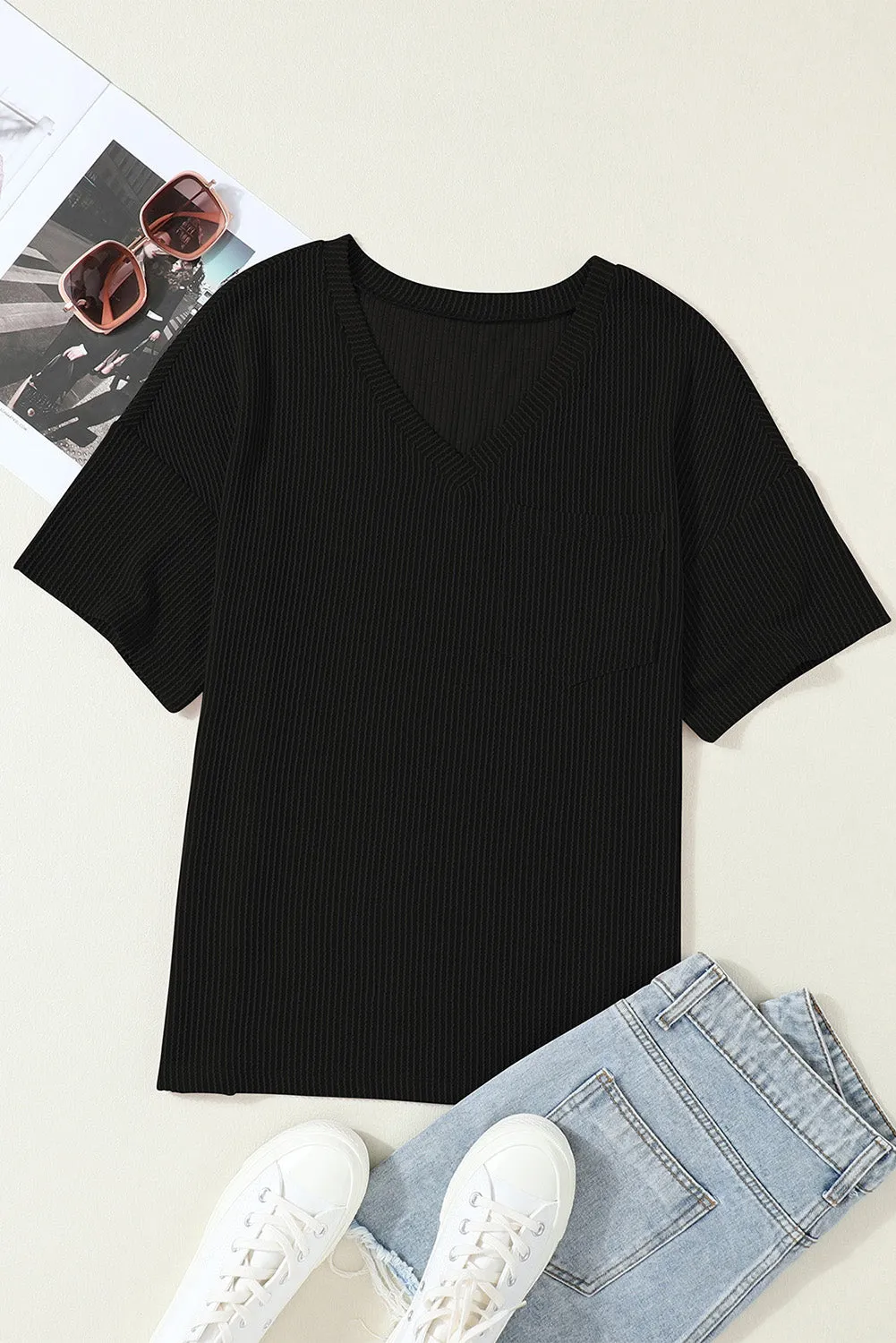 Corded Chest Loose T-shirt