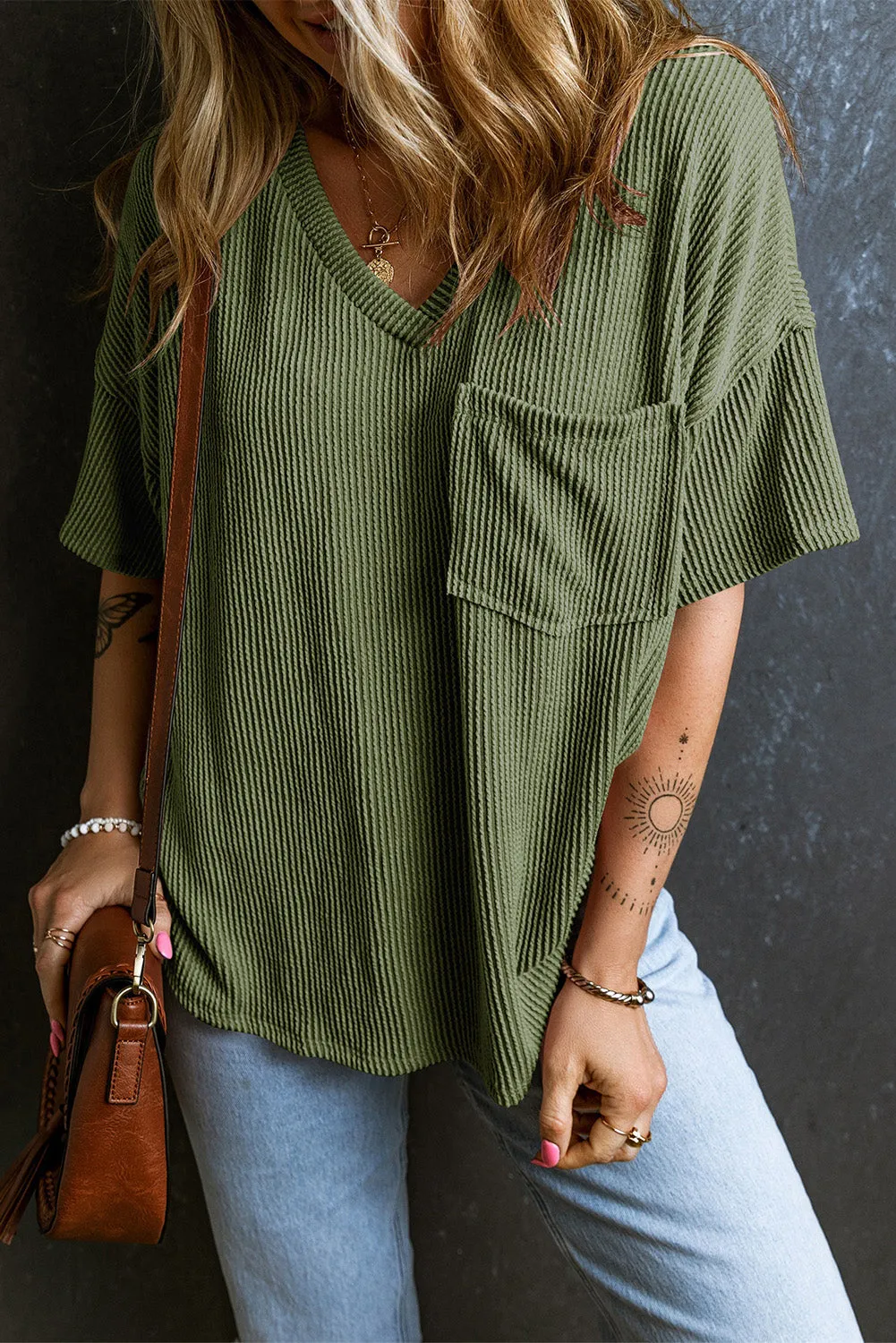 Corded Chest Loose T-shirt