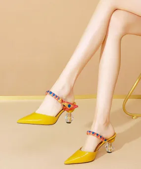 Fashion Yellow Pointed Toe Soft High Heel Slippers LC0187