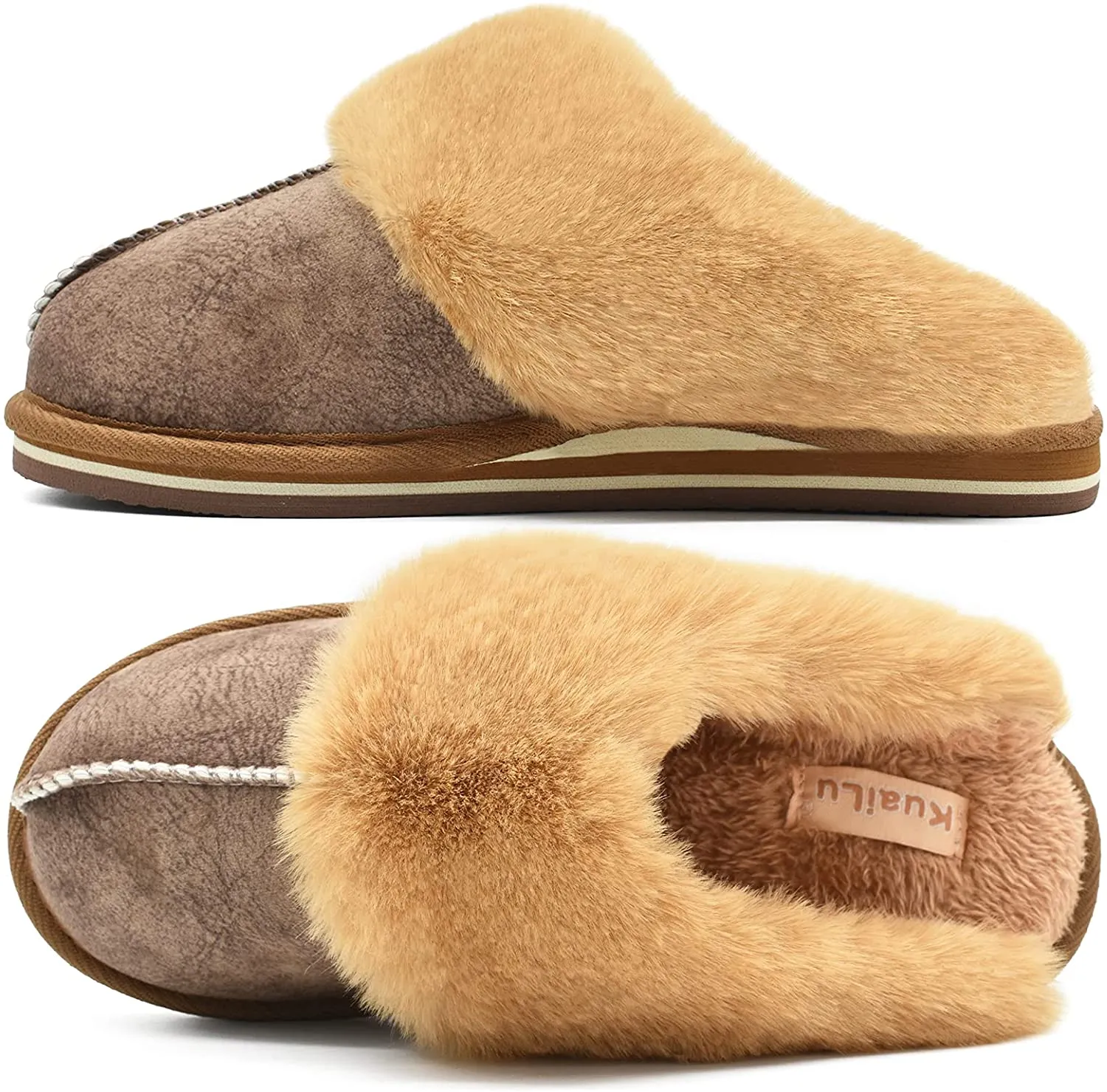 Fluffy Beige Dual Memory Foam Slippers