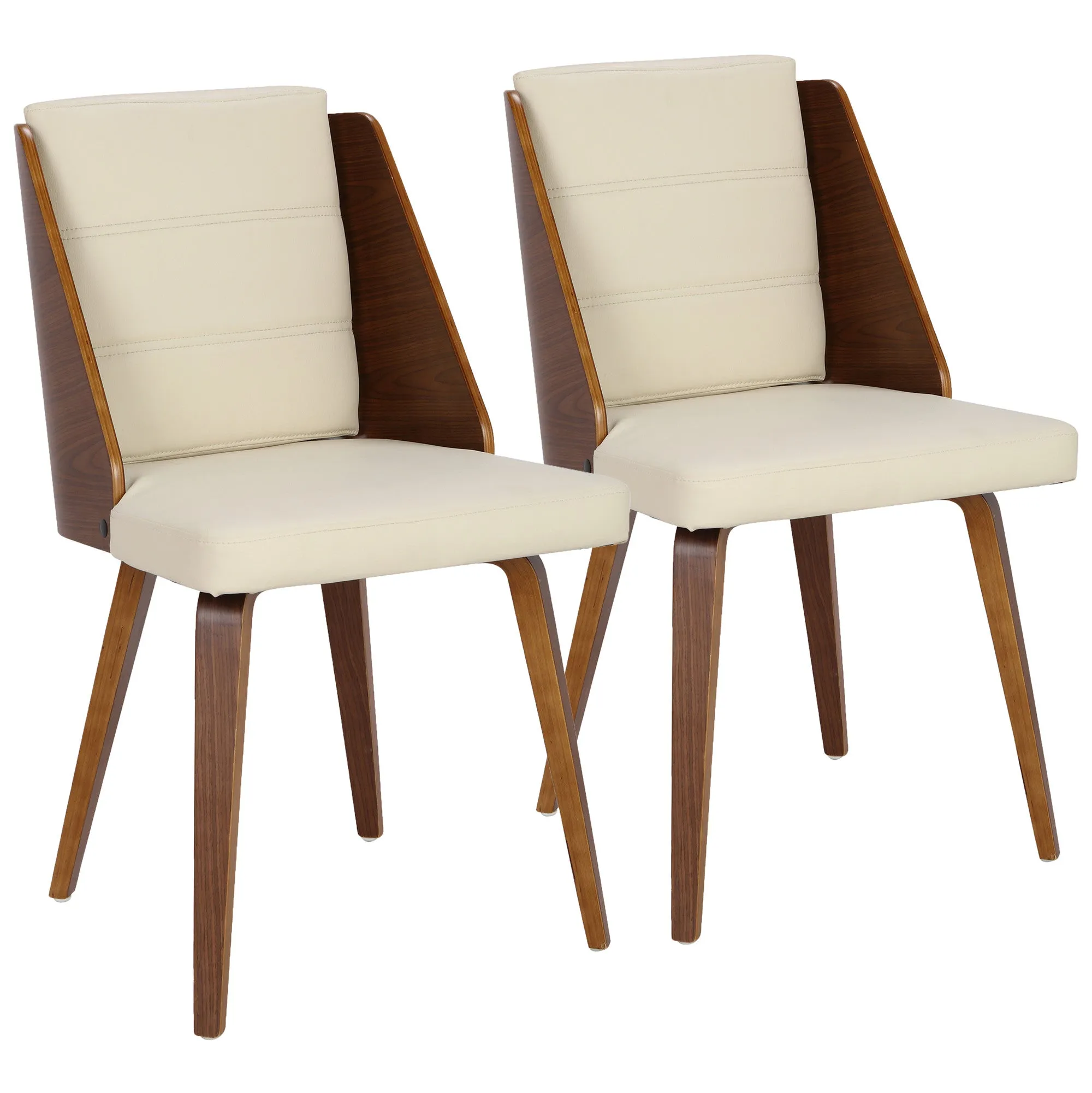 Galanti Mid-Century Modern Dining/Accent Chair in Walnut and Cream Faux Leather by LumiSource - Set of 2