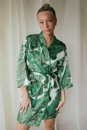 Green Banana Leaf Satin Robe