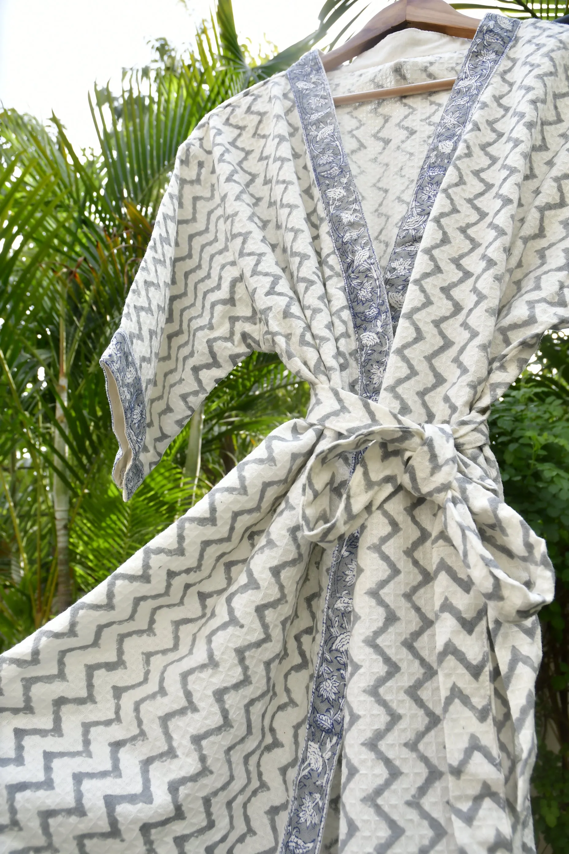 Grey ZigZag waffle cotton Bathrobe