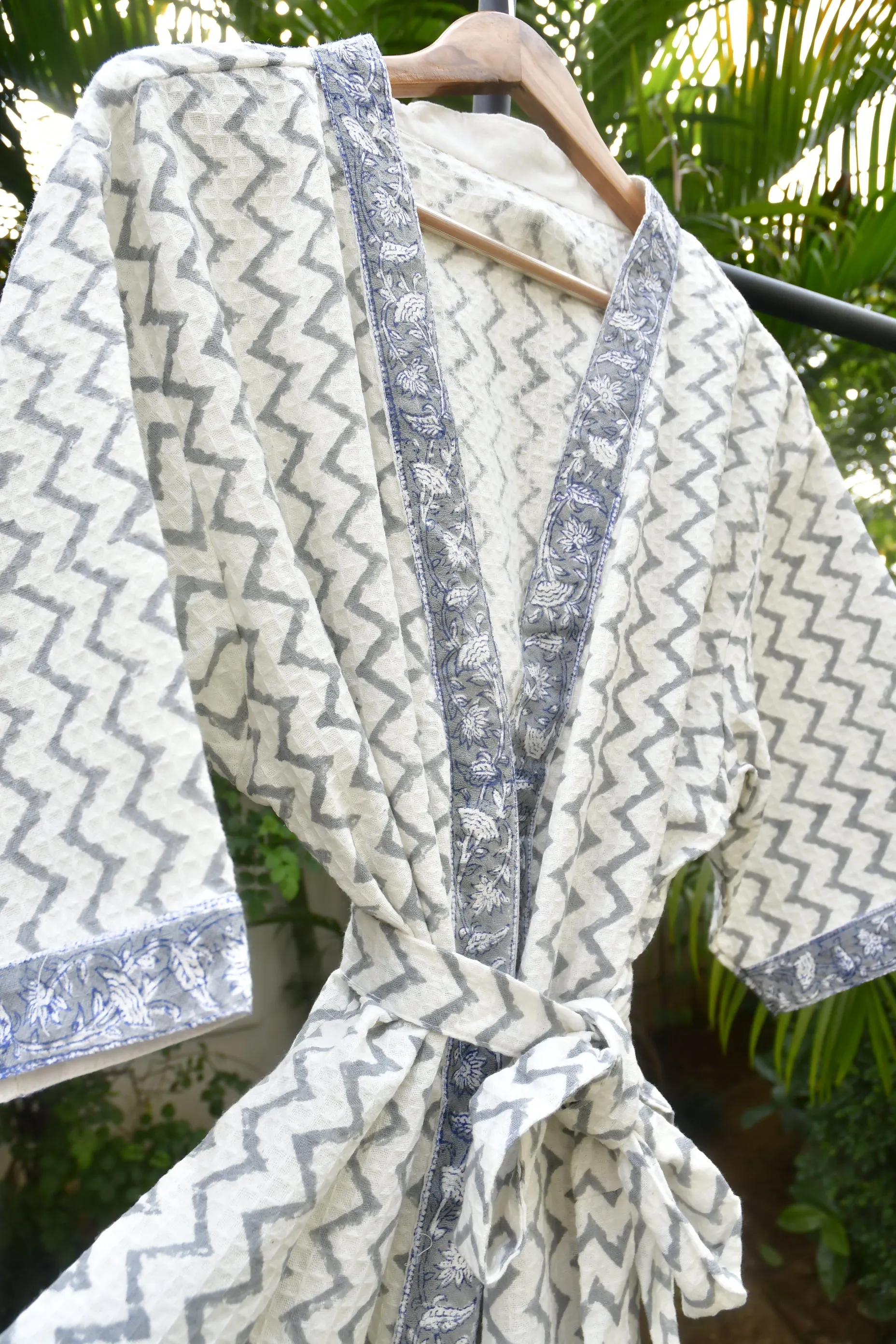 Grey ZigZag waffle cotton Bathrobe