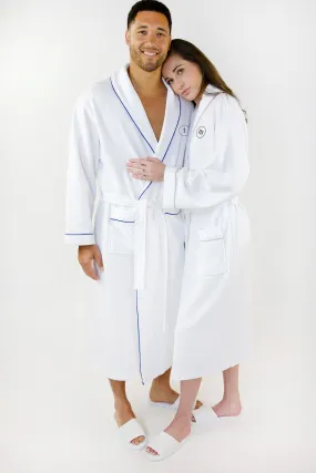 Grid Style Embroidered Bath Robe White Monogram Style 1