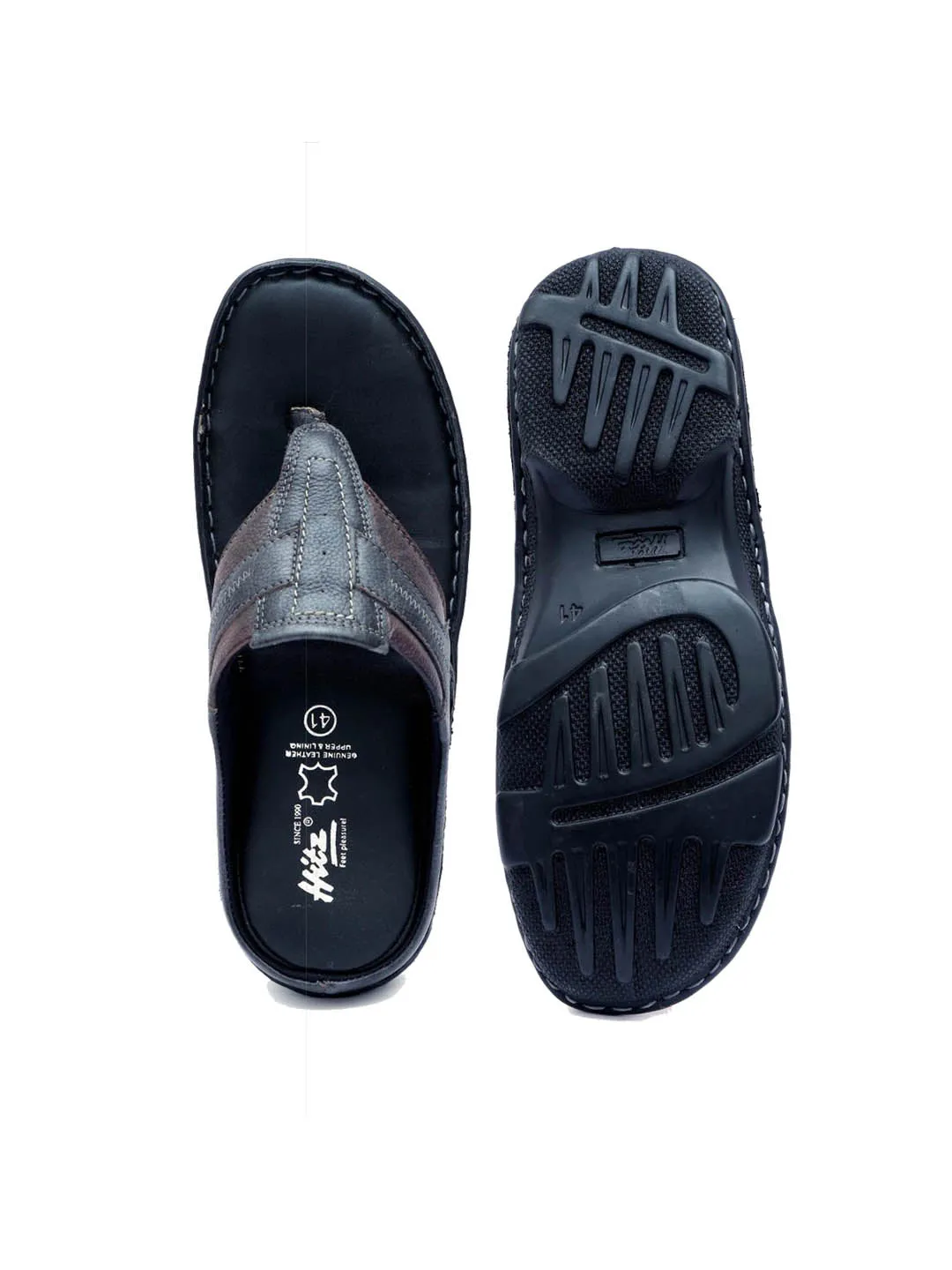 HITZ9220 Men's Black Leather Casual Open Slipper