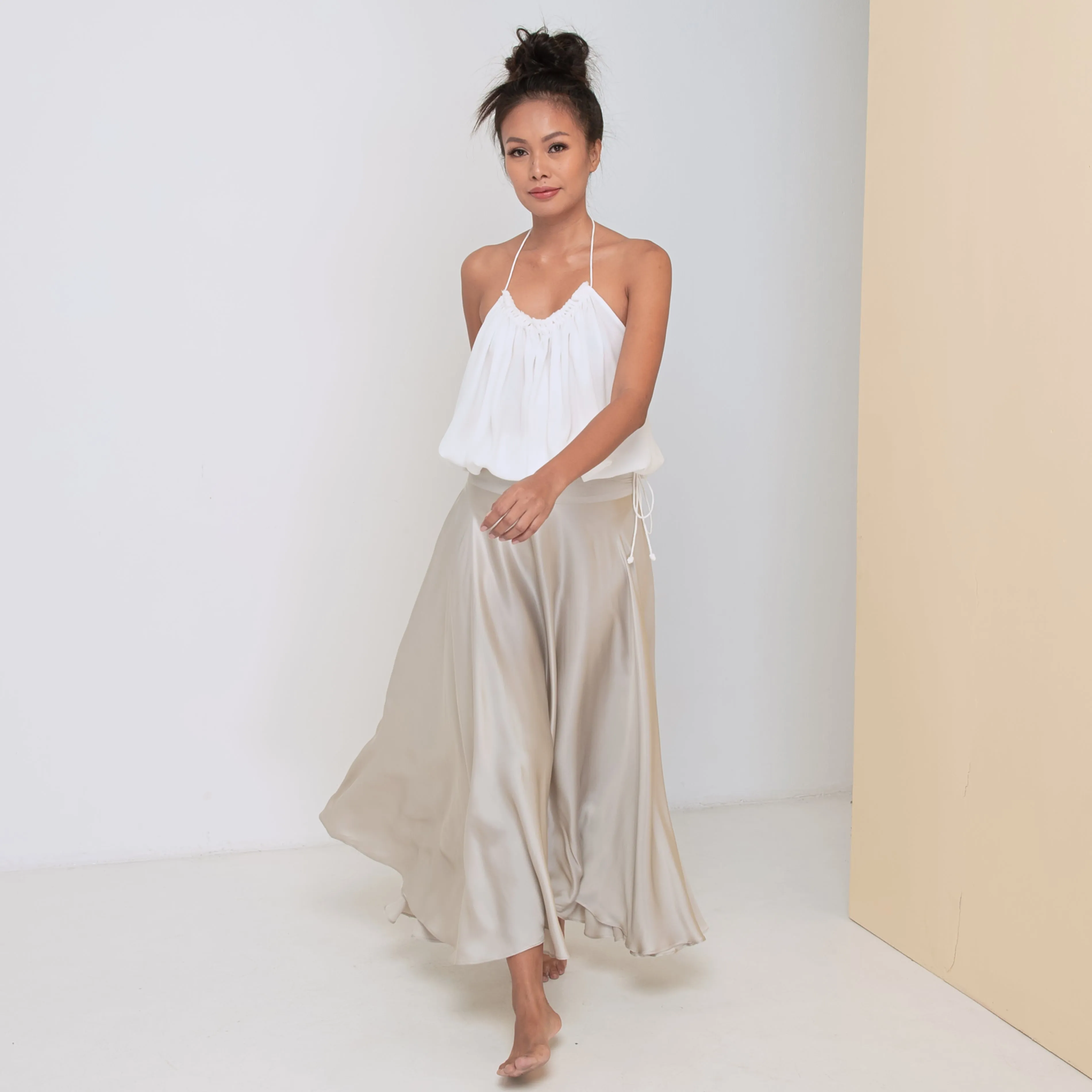 INFINITY SKIRT - Rayon Viscose Satin | Light Grey Greige