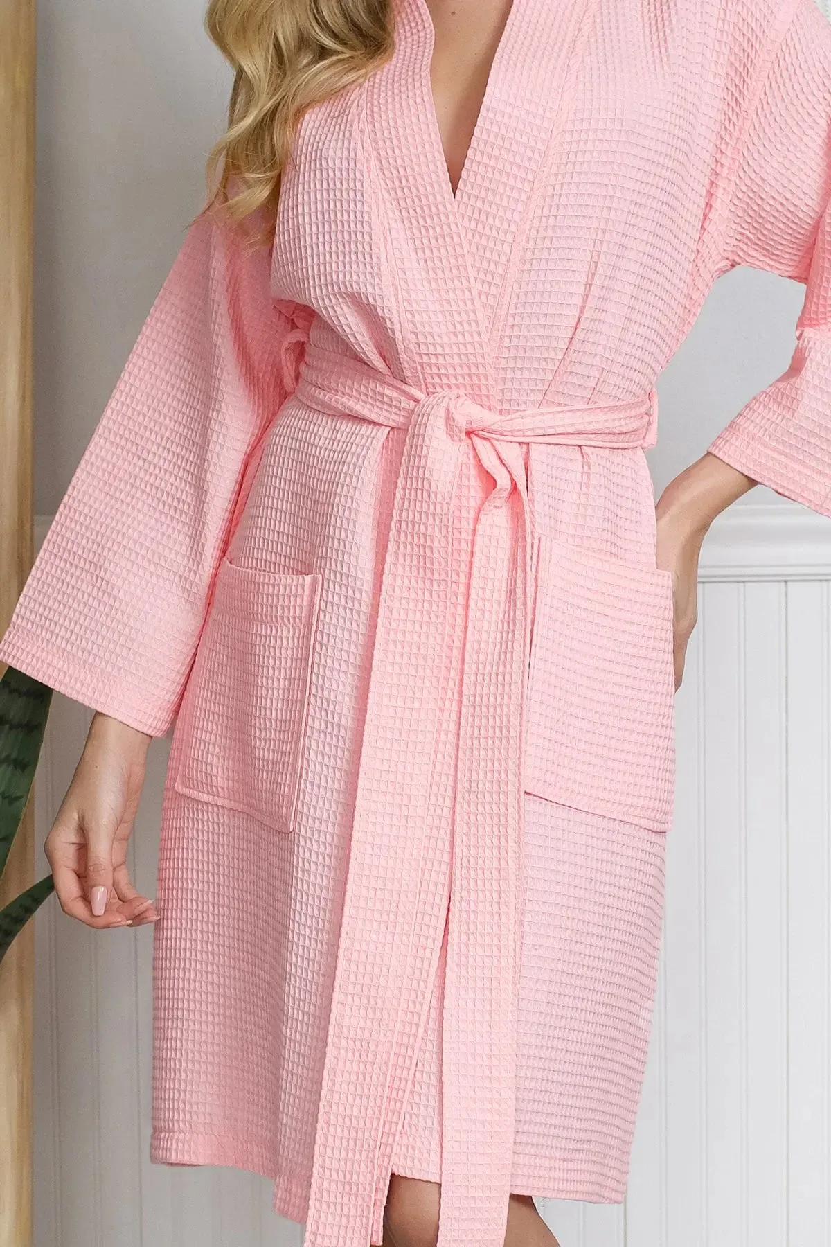 Knee-Length Waffle Kimono Robe for Women