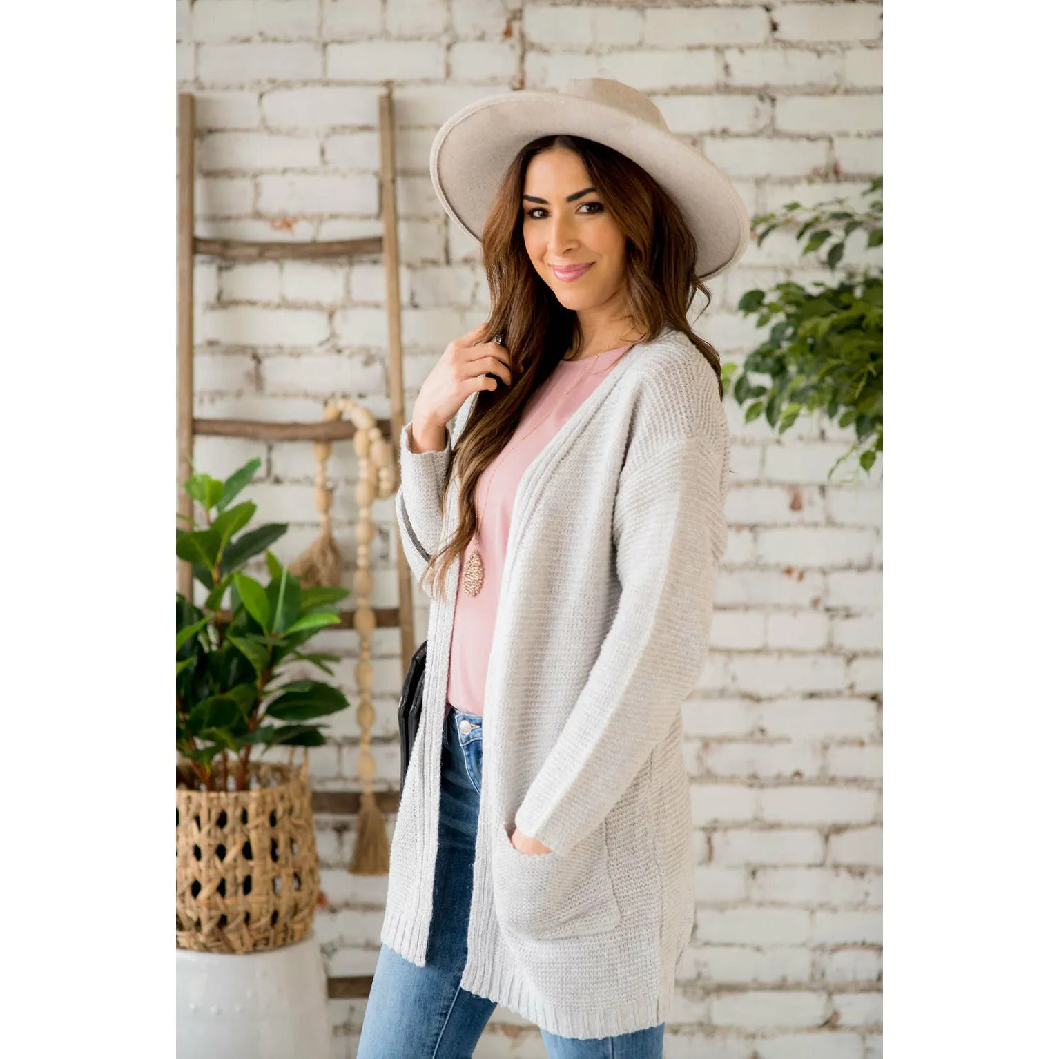 Loose Knit Tunic Pocket Cardigan