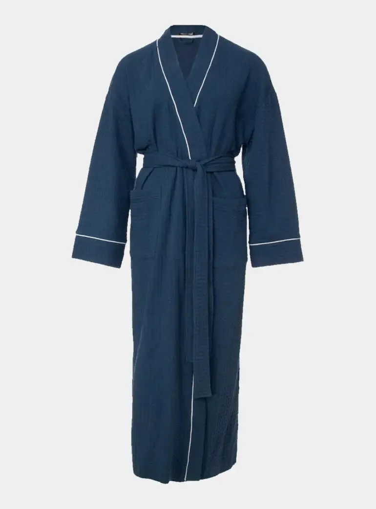 Luxury Suite Waffle Robe in Marine Blue