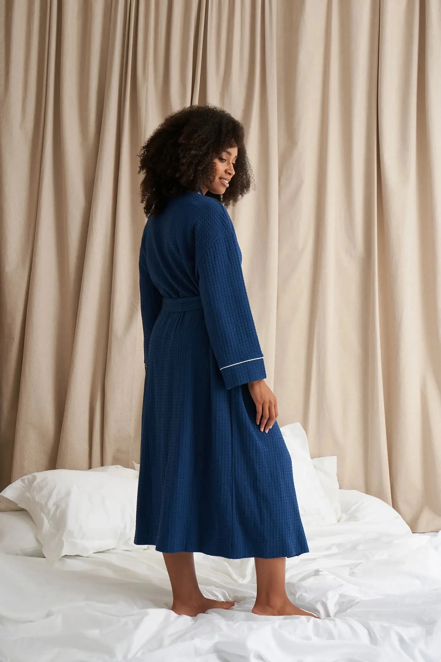 Luxury Suite Waffle Robe in Marine Blue