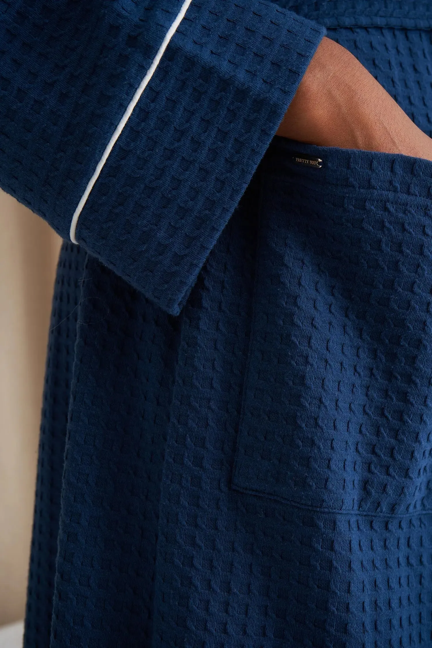 Luxury Suite Waffle Robe in Marine Blue