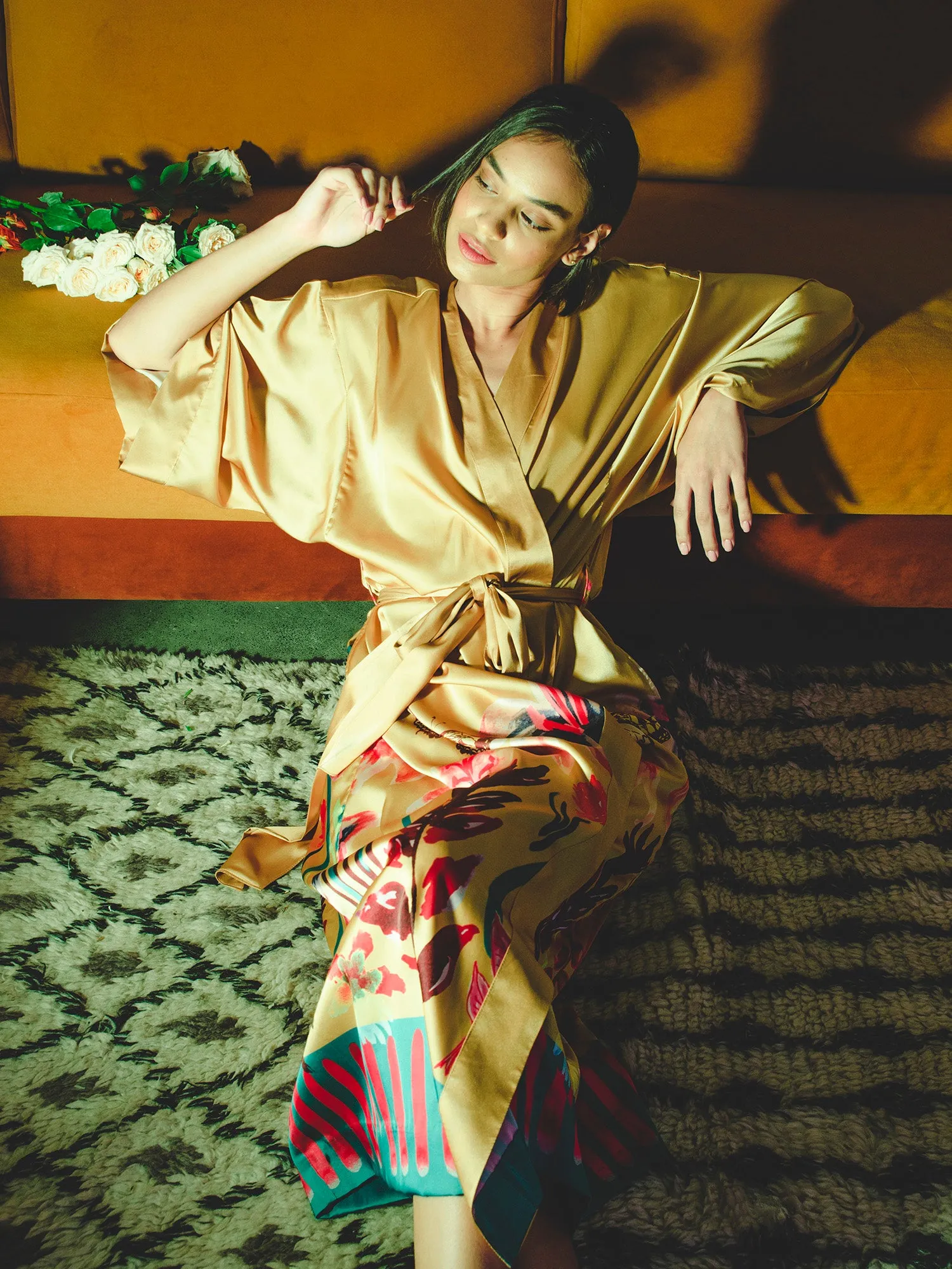 Marigold Silk Satin Robe