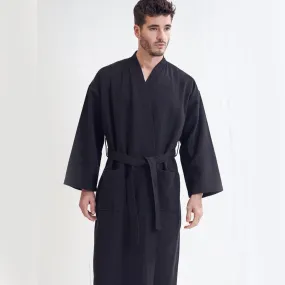 Men's Spa Cotton Turkish Bathrobe, Luxurious & Lightweight, Breathable & Softness, (Black)