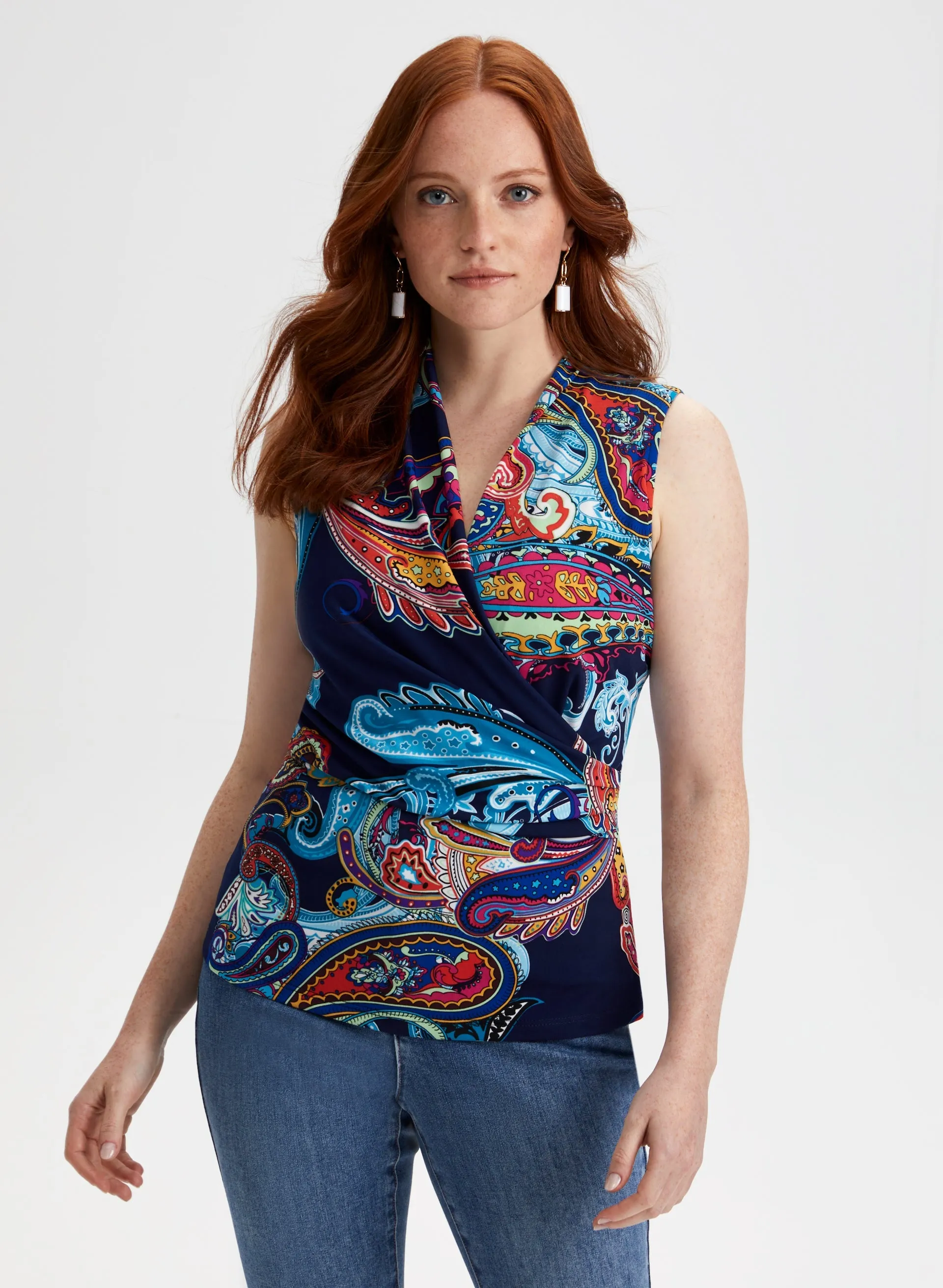 Paisley Print Sleeveless Blouse