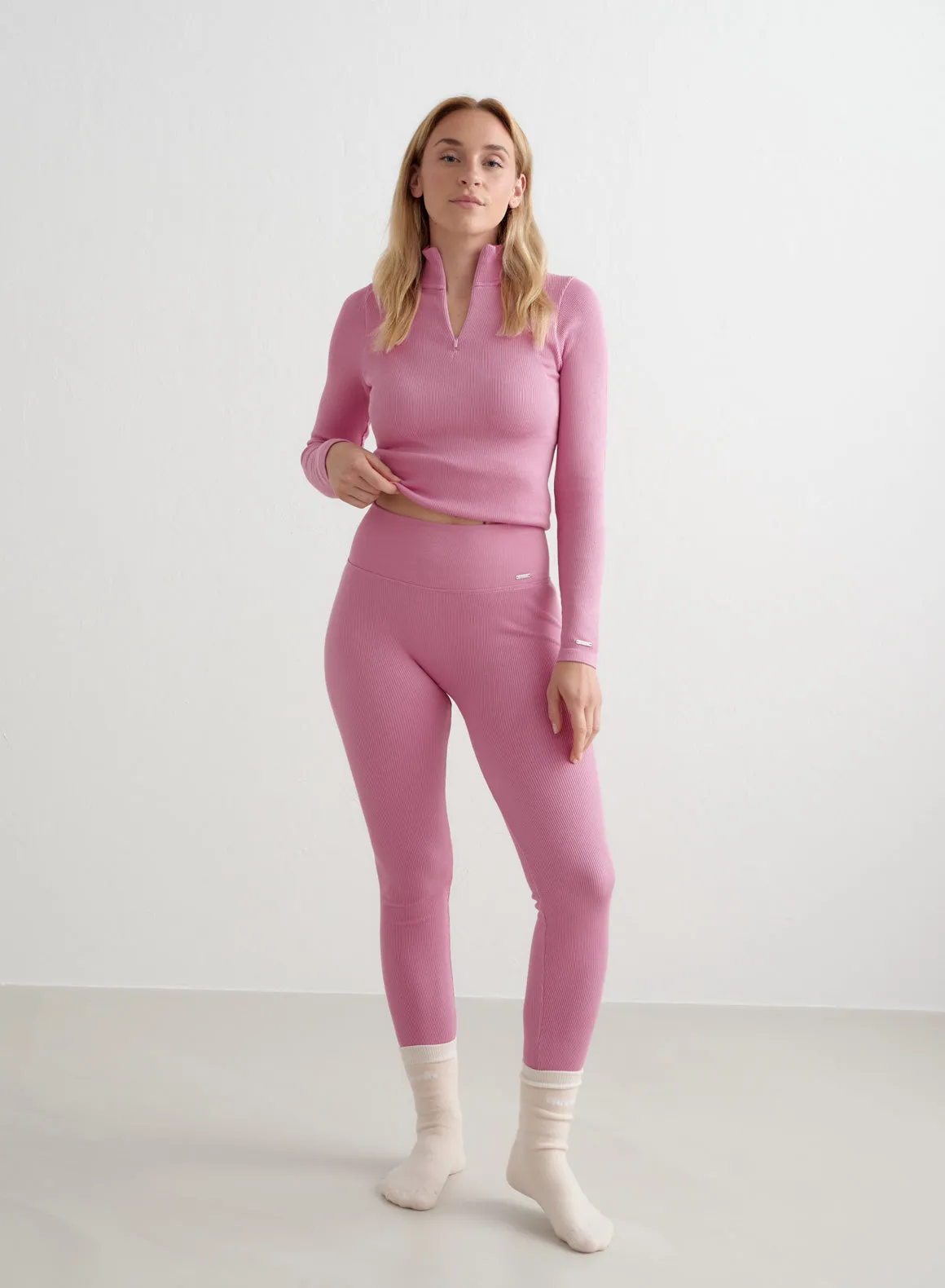 Peony Pink Ribbed Wool Leggings