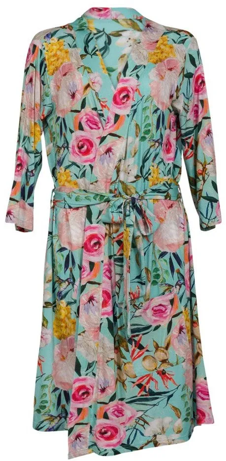 Posh Peanut Tuscan Teal (Aqua/Pink) Floral Mommy Robe