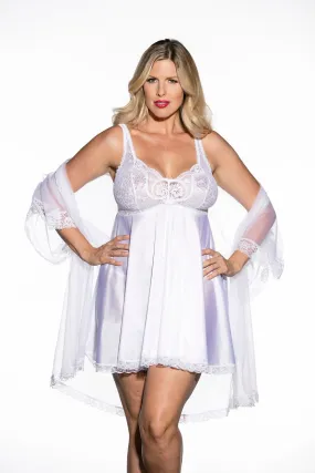 Queen Tricot & Lace Babydoll Peignoir Set