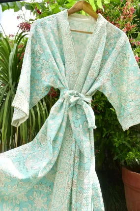 Sea Green floral Waffle Cotton Bathrobe (Eco-Friendly Luxury)