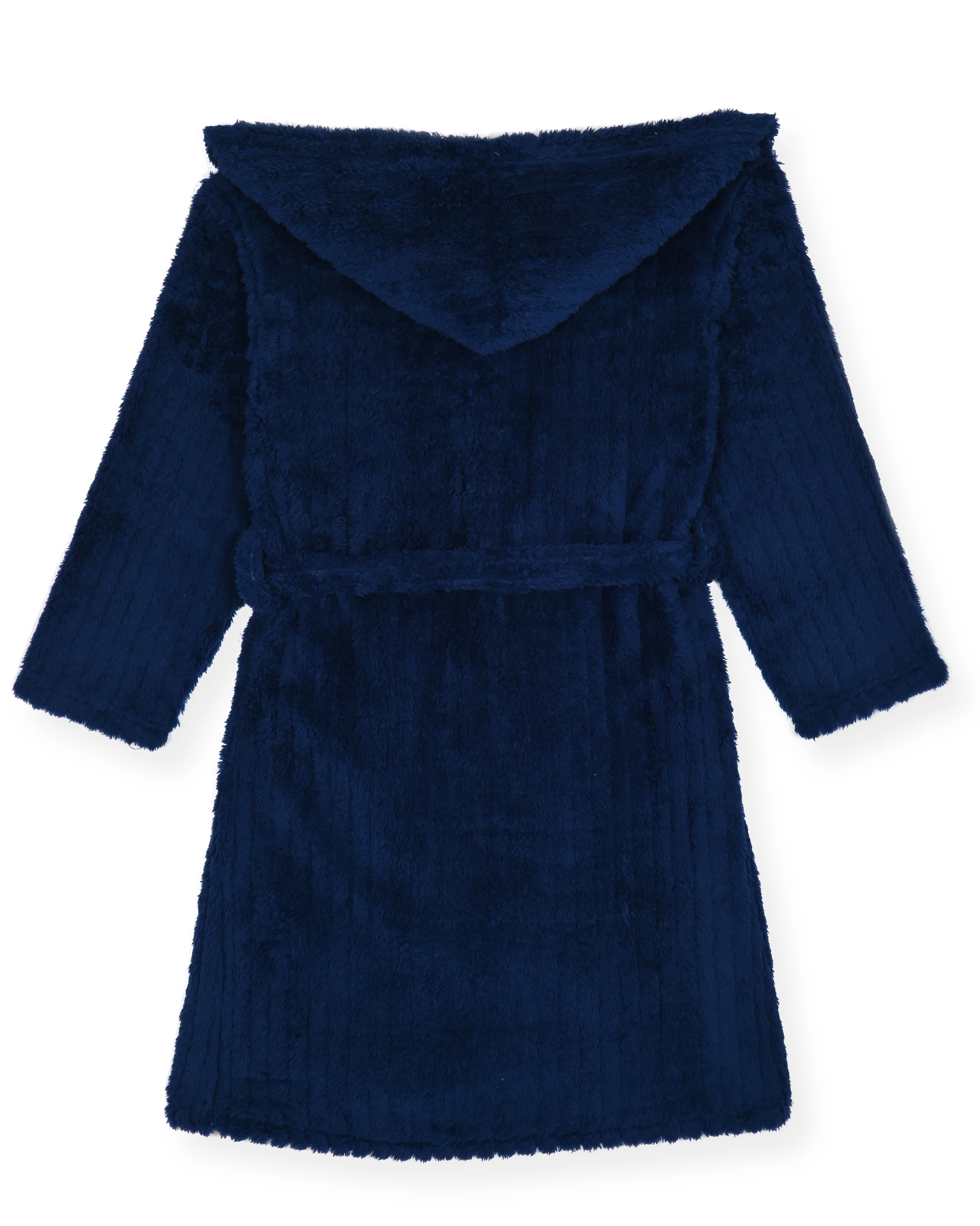 Sleep On It Boys Furry Fleece Shawl Hooded Robe - Navy