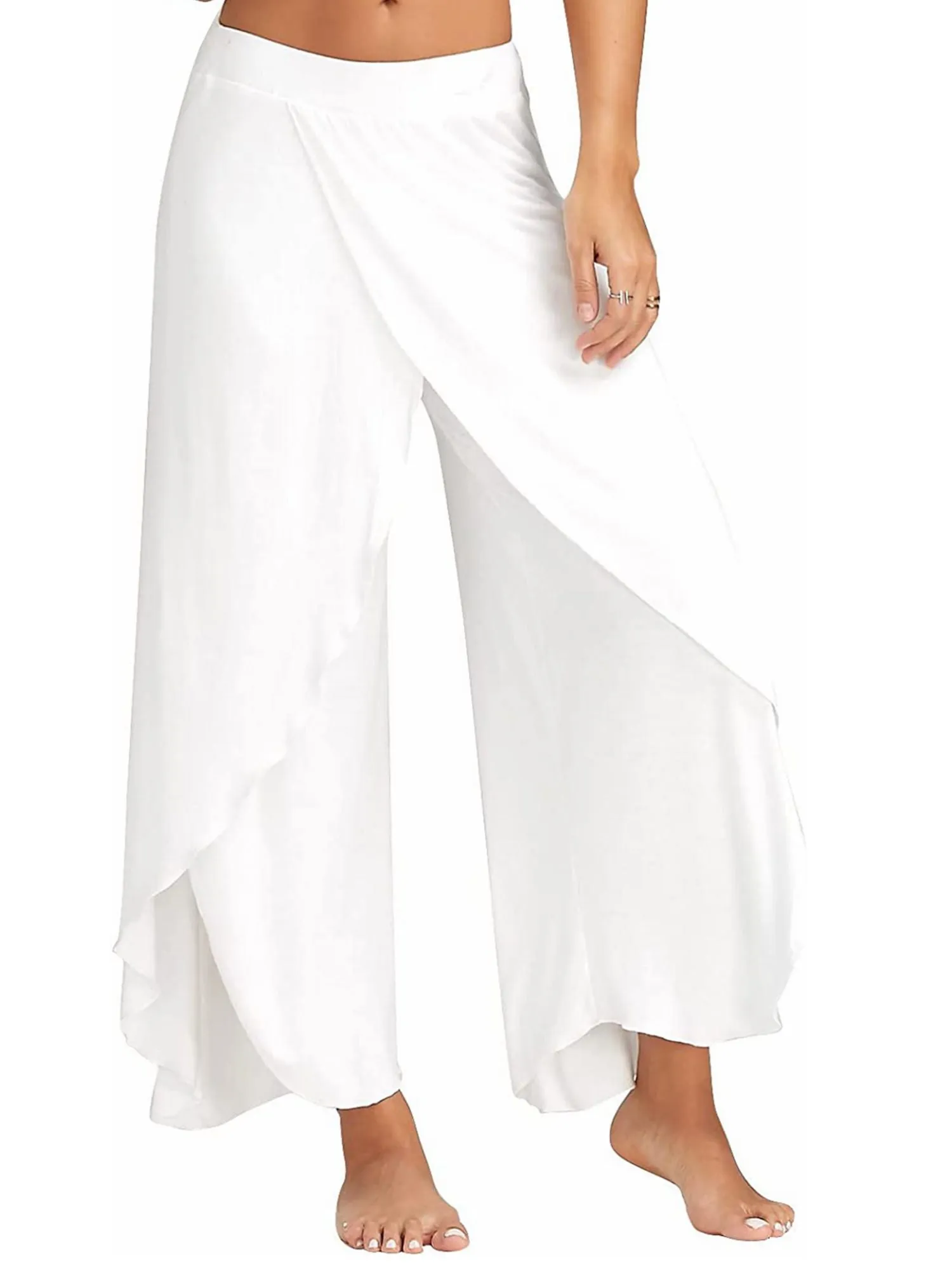 Solid Casual High Slit Flowy Layered Fashion Loose Wide Leg Pants