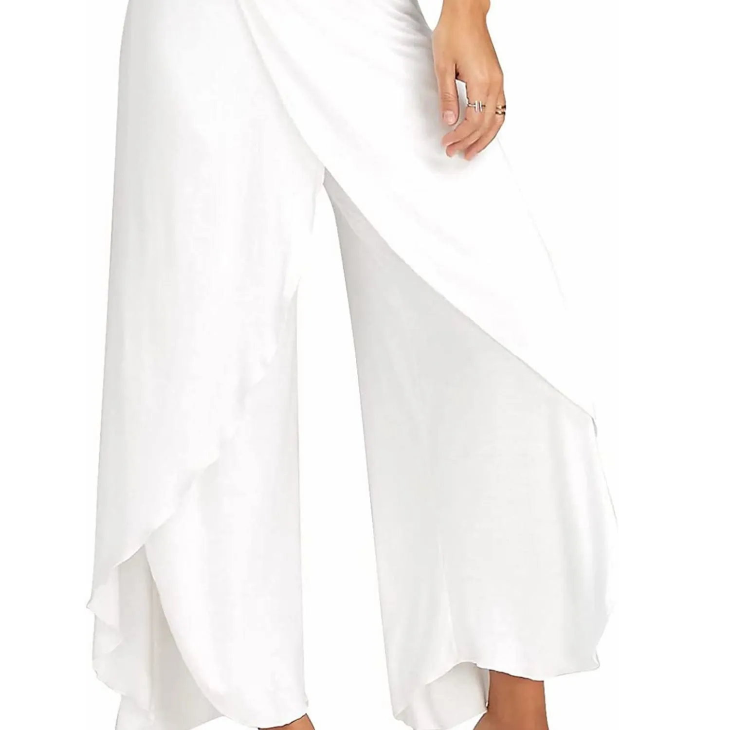 Solid Casual High Slit Flowy Layered Fashion Loose Wide Leg Pants