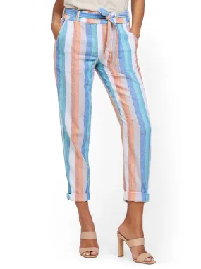 Stripe Linen Belted Boyfriend Pant