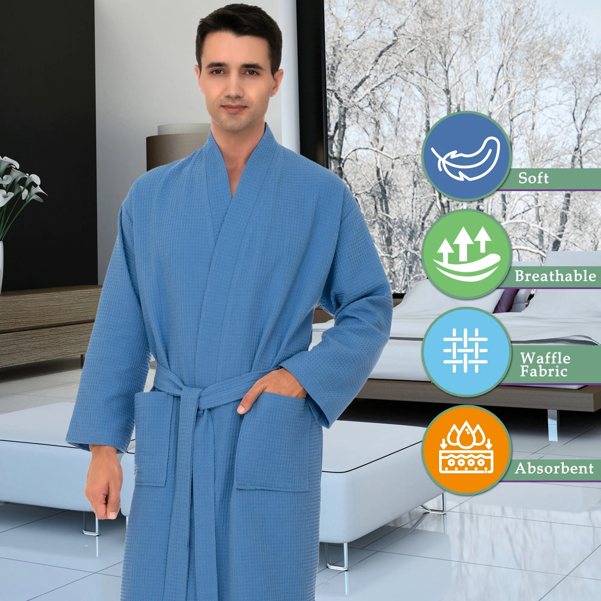 TowelSelections Mens Robe, Waffle Spa Bathrobe, Soft Kimono Bath Robe