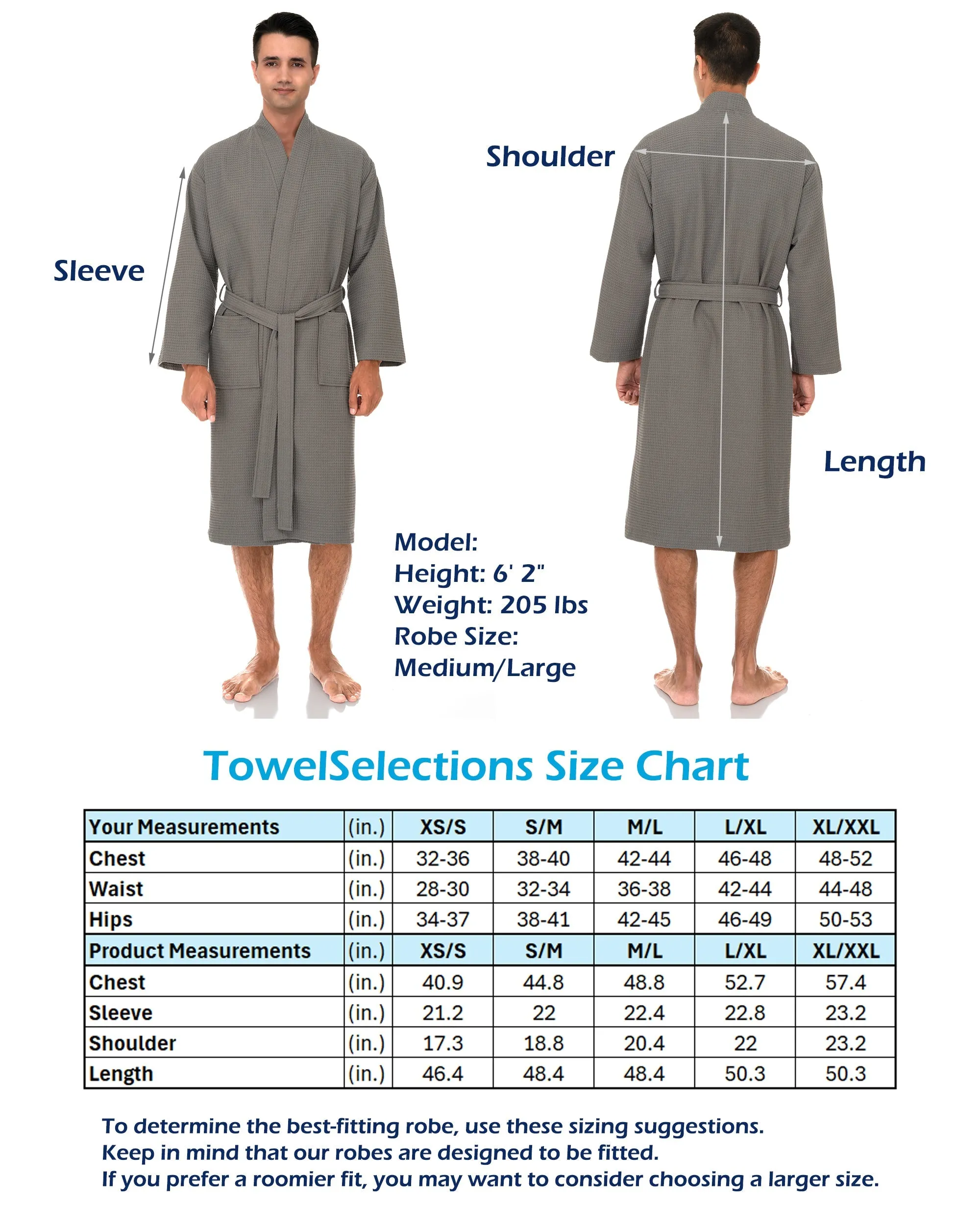 TowelSelections Mens Robe, Waffle Spa Bathrobe, Soft Kimono Bath Robe