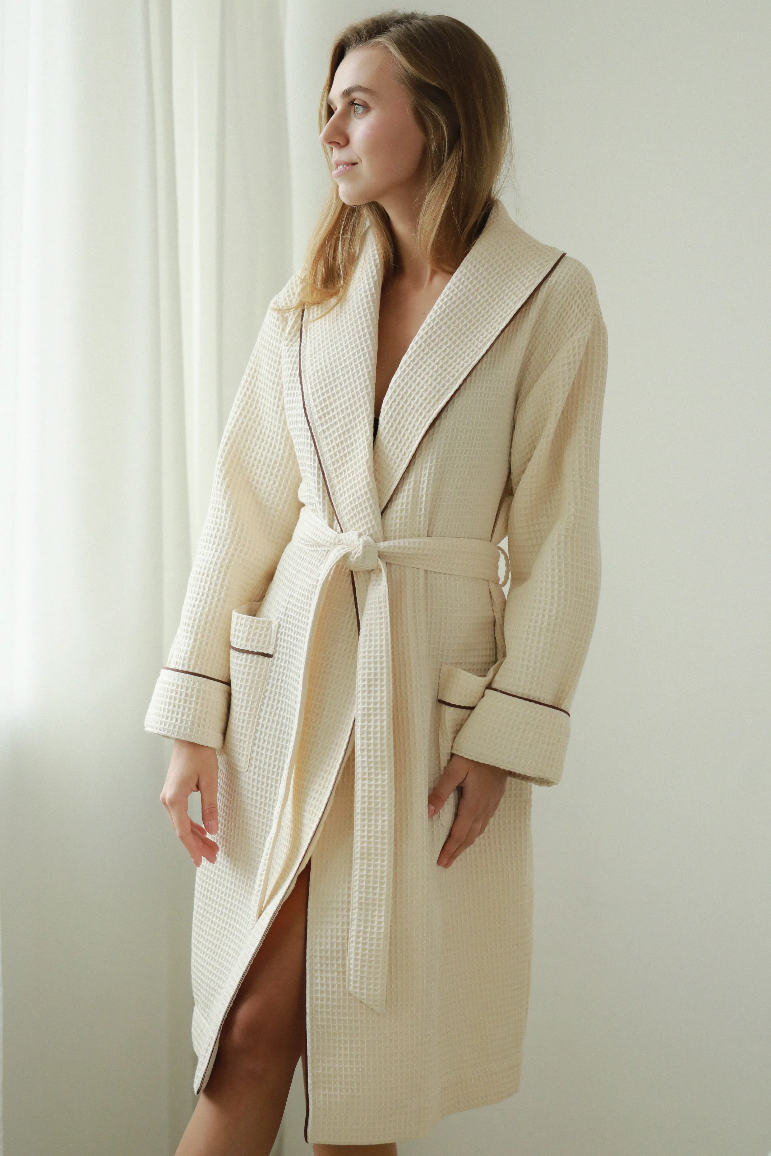 Women's waffle cotton robe